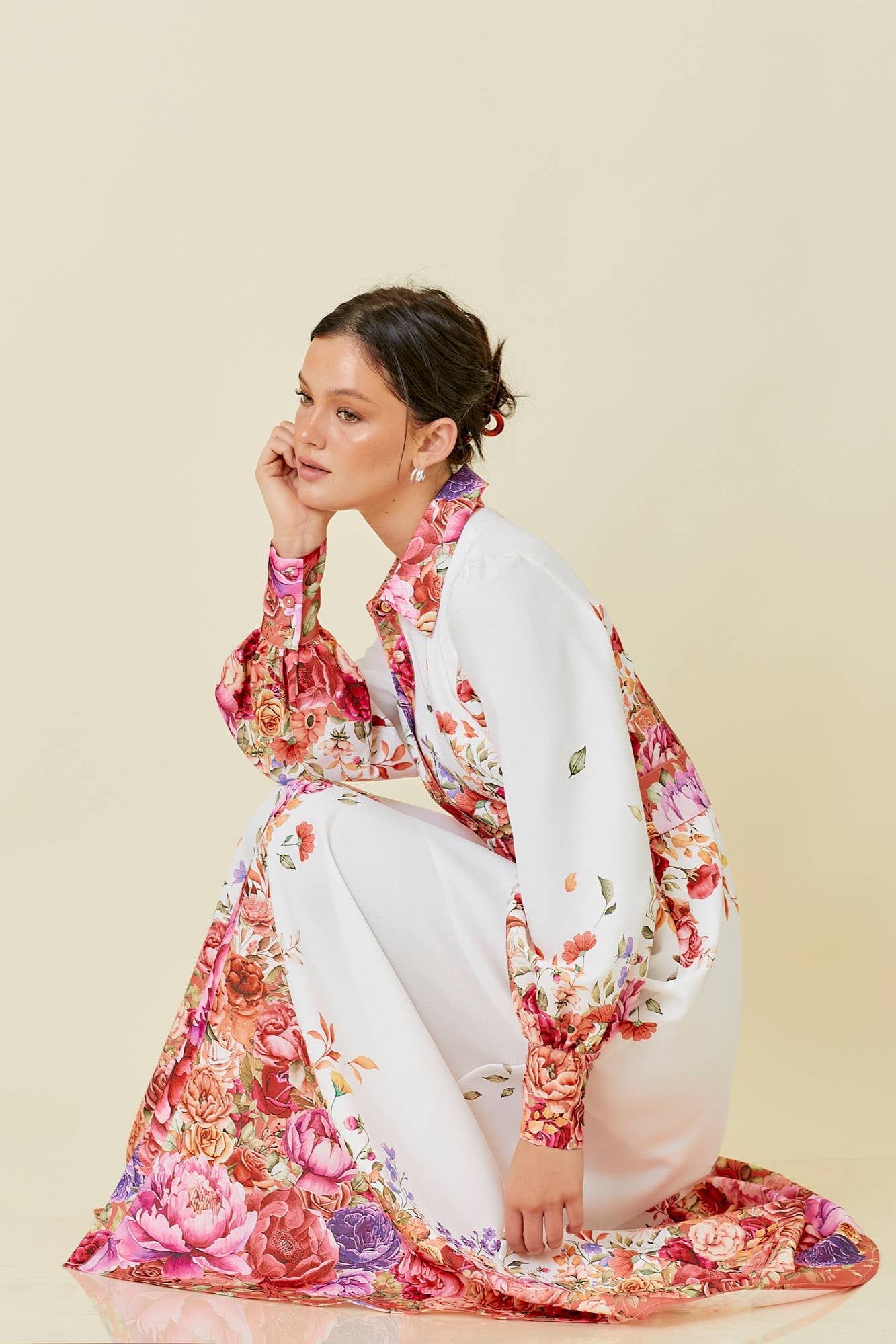 Collar Maxi Dress With Floral Border Print