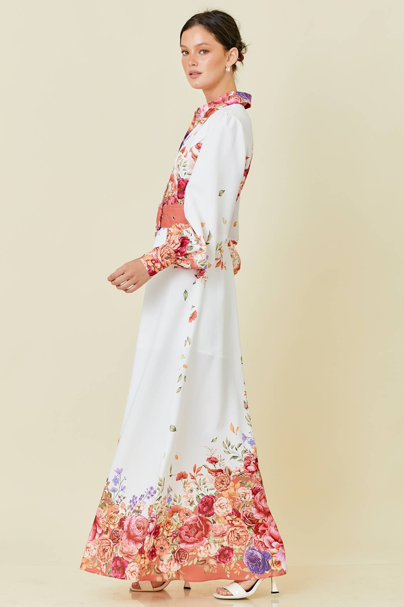 Collar Maxi Dress With Floral Border Print