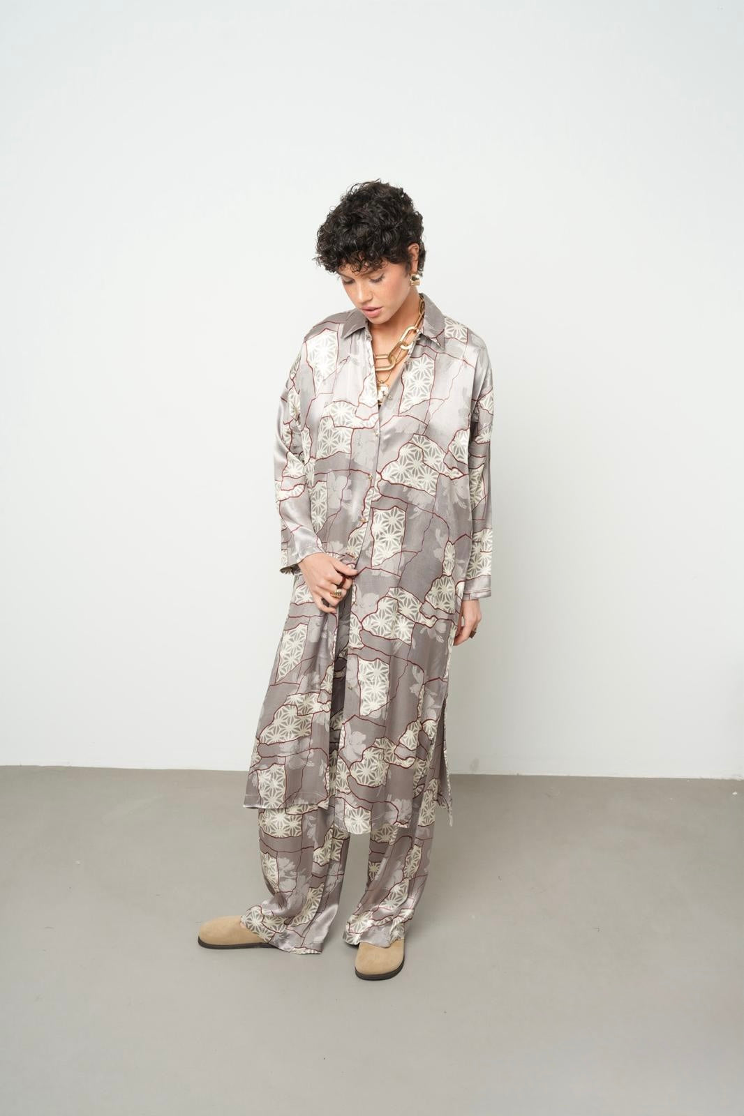 Oasis Abstract Print Satin set