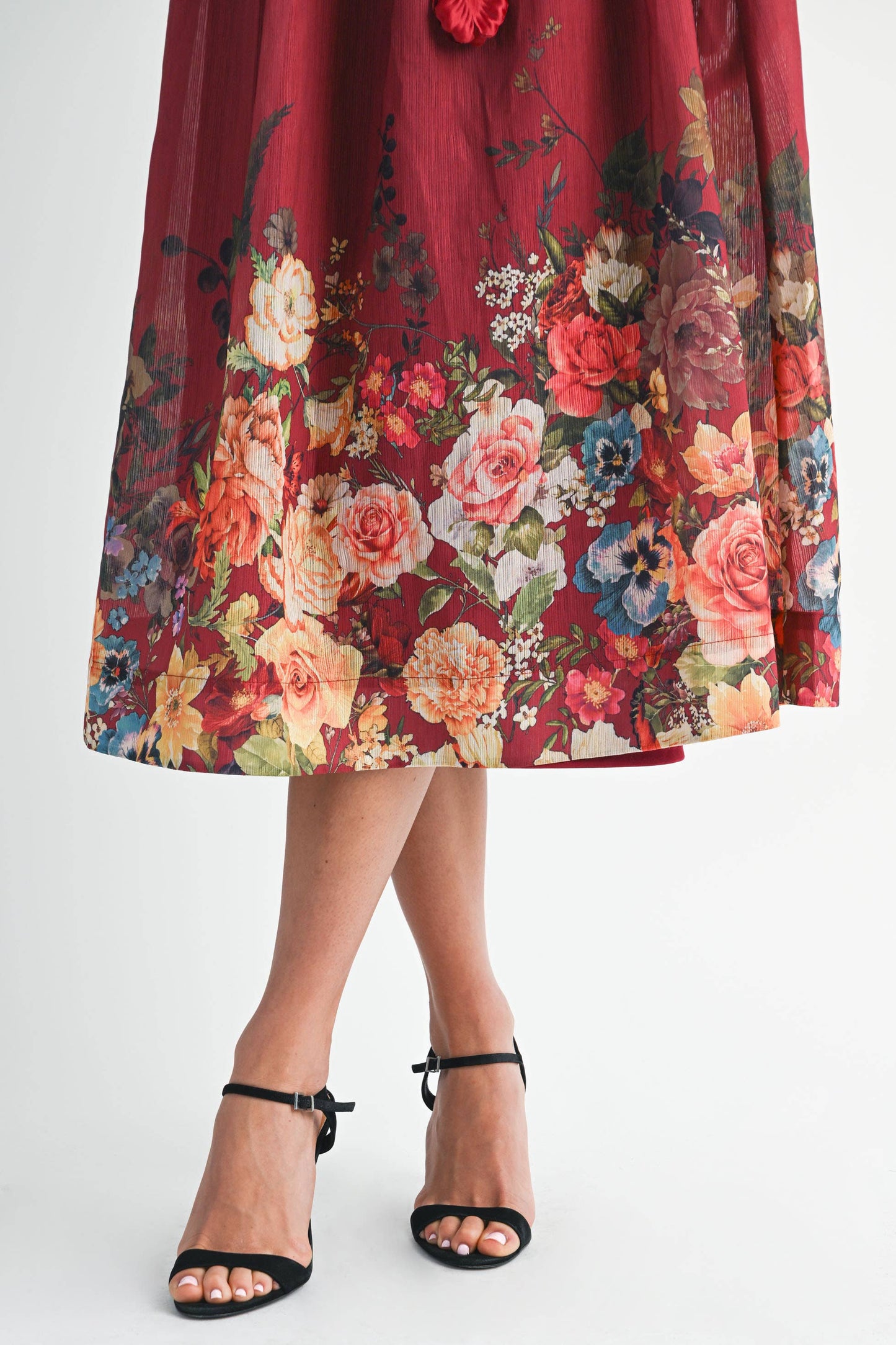 RD0026 3D Floral High Neck Short sleeve Midi Dress
