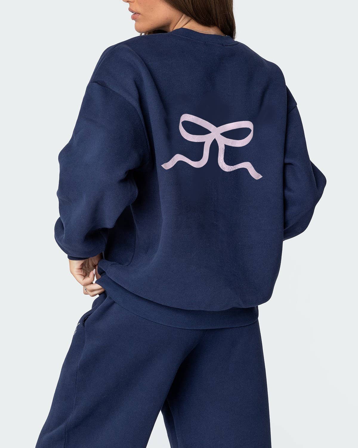 Stylish Casual Ribbon Print Sweatshirt Wide-Leg Pants Set