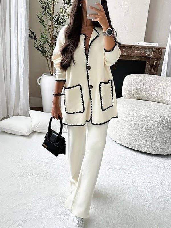 Fashion Single Breasted Coat Straight-Leg Pants Set