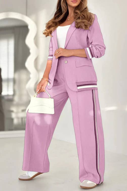 Women Two Piece Set Casual Blazer Jacket and Wide Leg Pants