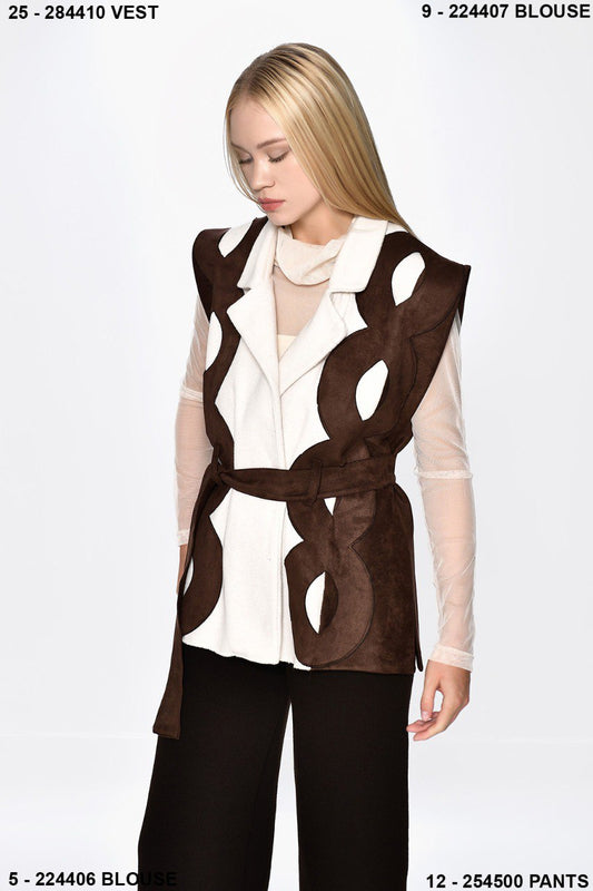 Brown & Cream Suede Effect Vest
