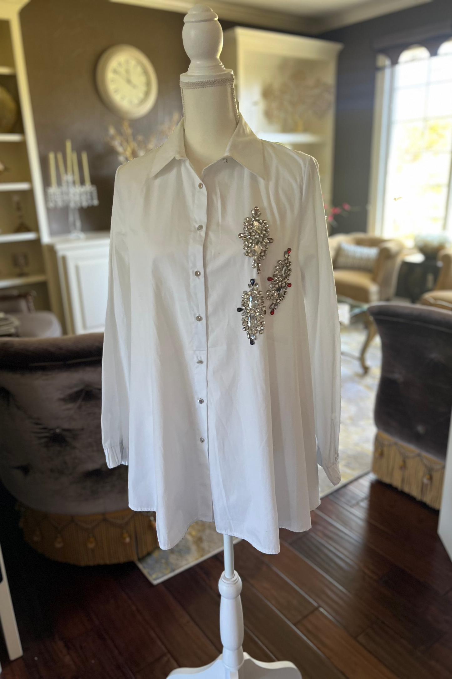 Pearl Whisper Beaded Button-Down