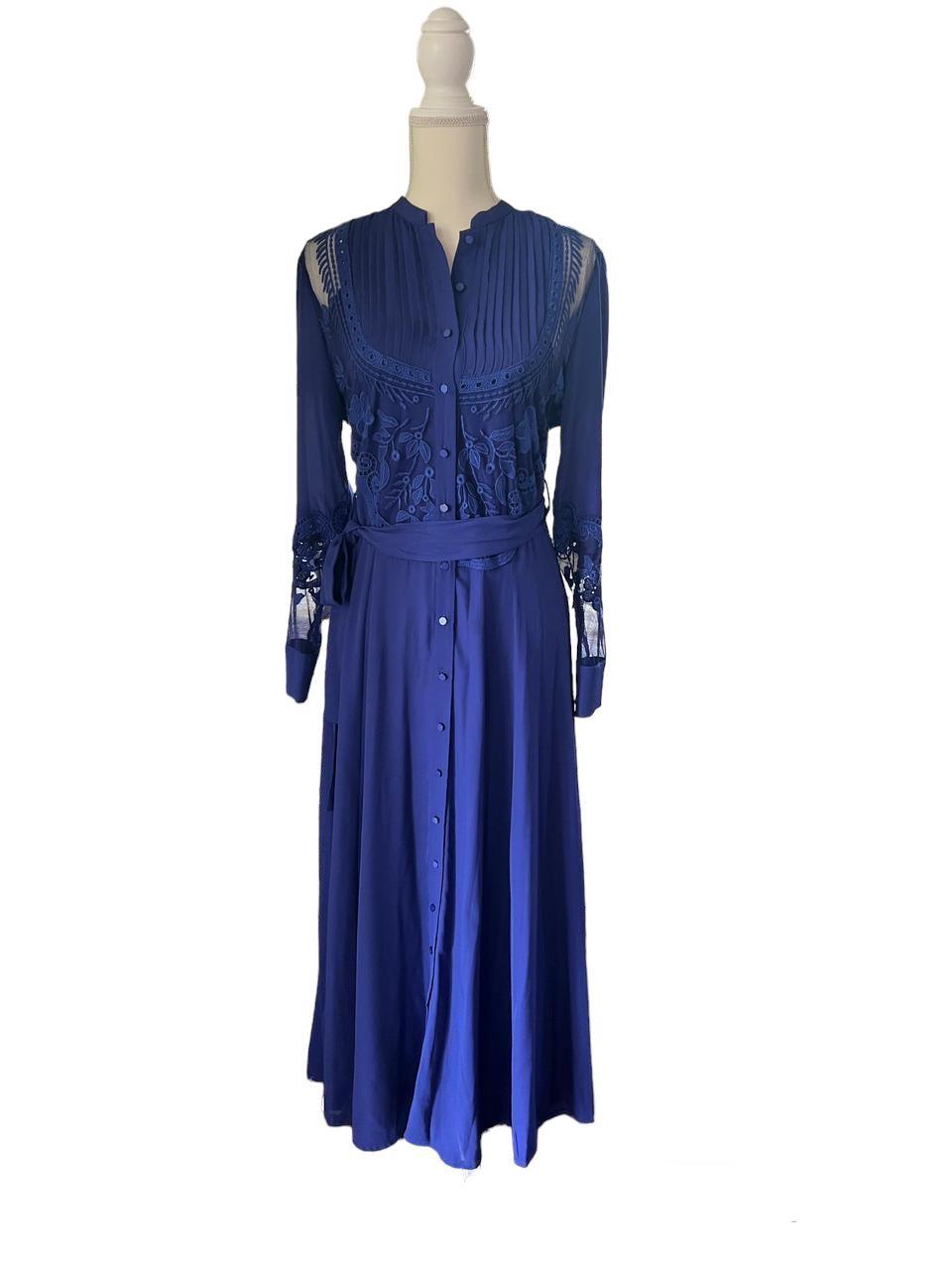 Royal Lace-Trimmed Maxi Dress