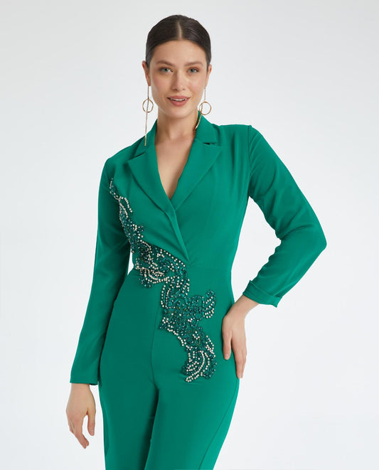 Emerald Glamour Beaded Jumpsuit