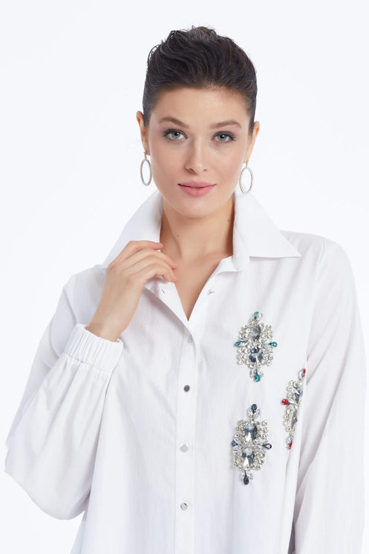 Pearl Whisper Beaded Button-Down