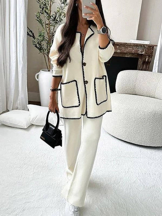 Fashion Single Breasted Coat Straight-Leg Pants Set